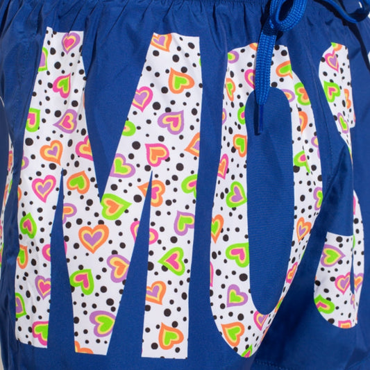 Moschino Floral Print Logo Bright Blue Short Swim Shorts XS
