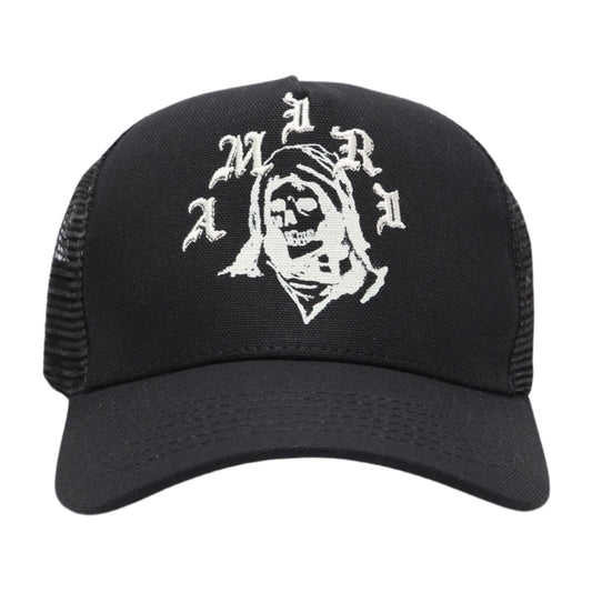 Amiri Reaper White Branded Logo Black Trucker Hat One Size