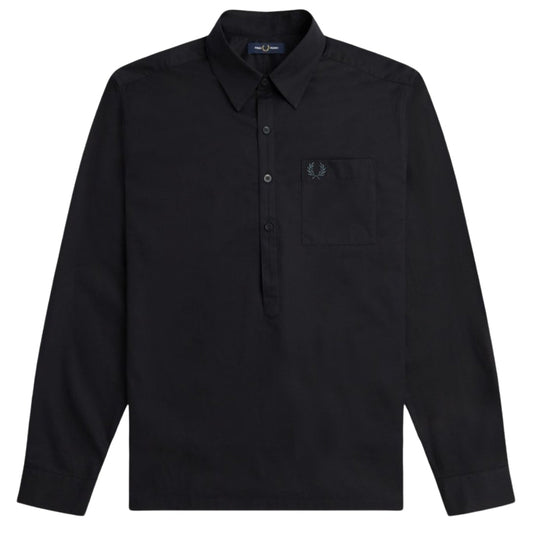 Fred Perry Long Sleeve Black Popover Shirt M