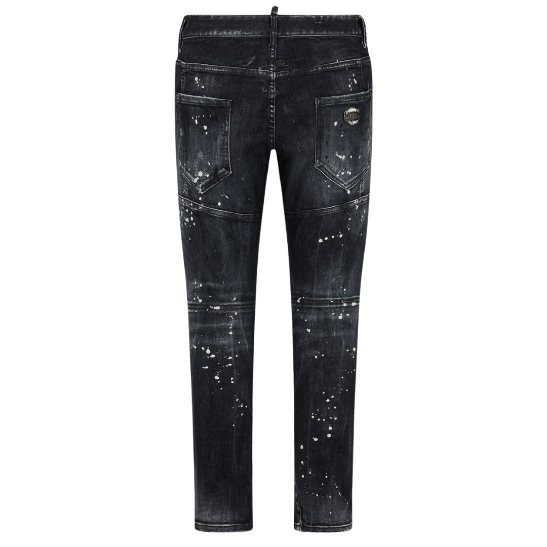 Dsquared2 Tidy Biker Jean Paint Splash Reinforced Ripped Black Jeans S74Lb1431 S30503 900