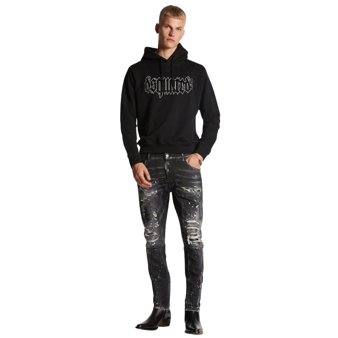 Dsquared2 Tidy Biker Jean Paint Splash Reinforced Ripped Black Jeans S74Lb1431 S30503 900