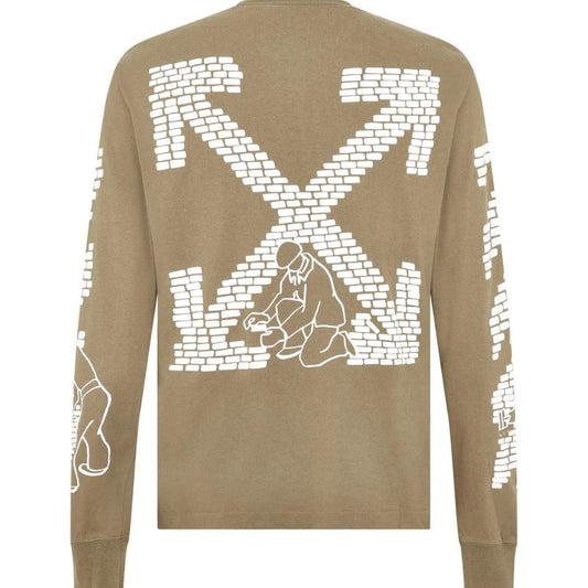 Off White Bricks Logo Long Sleeve Skate Fit Army Green T Shirt