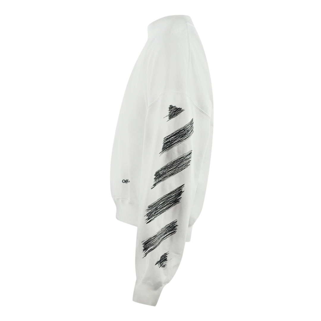 Off White Scribble Diagonal Boxy Crew Neck White Sweatshirt