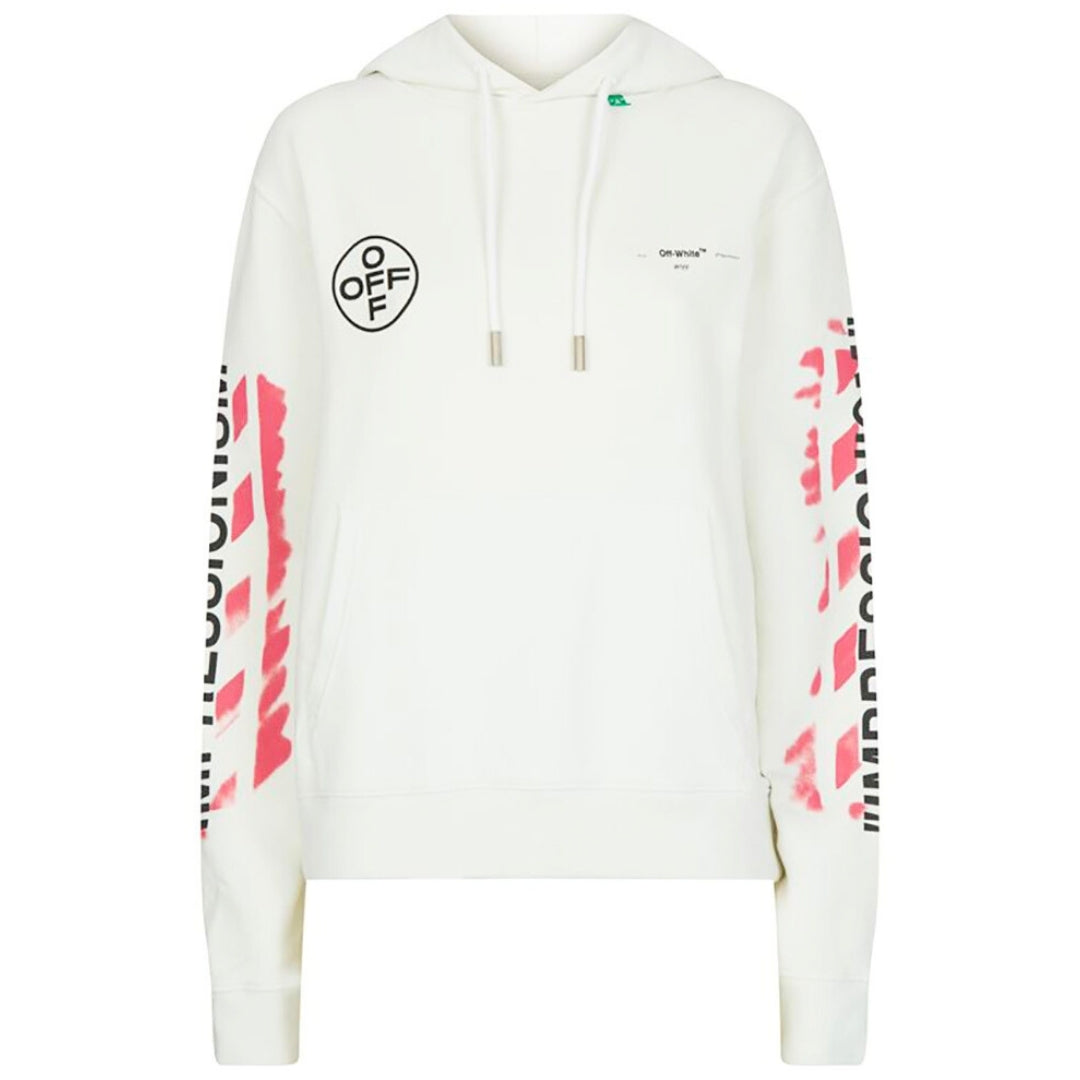 Off White Stencil Spray Diagonal Design Slim Fit White Hoodie