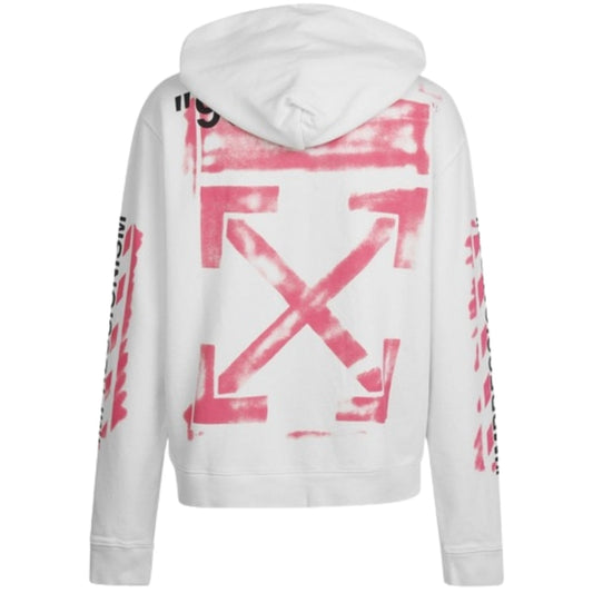 Off White Stencil Spray Diagonal Design Slim Fit White Hoodie