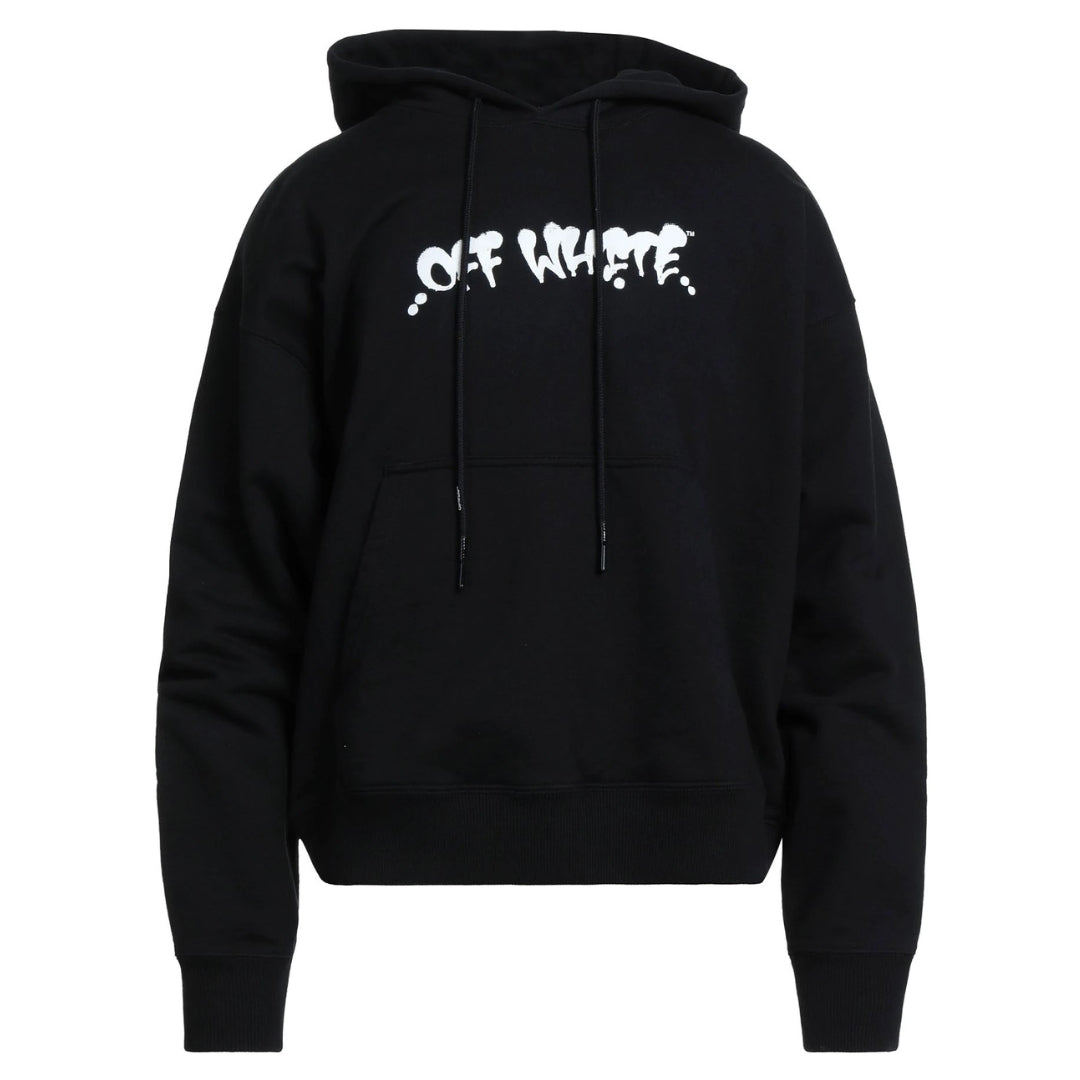 Off White Marker Graffiti Spray Design Logo Black Hoodie
