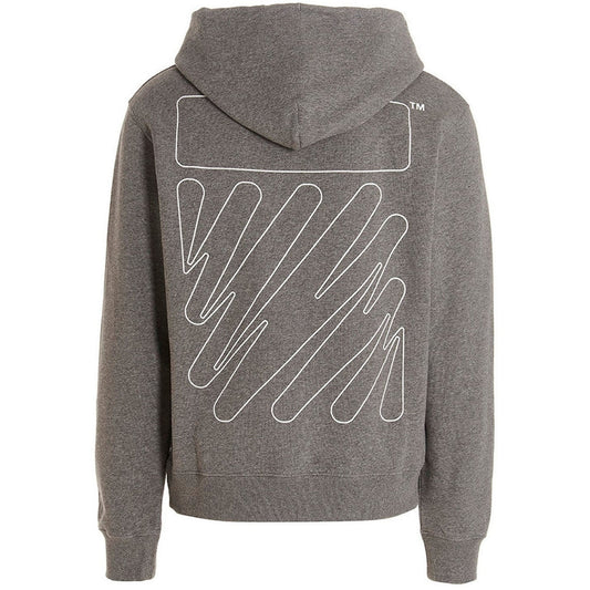Off White Wave Outline Diag Design Grey Slim Hoodie