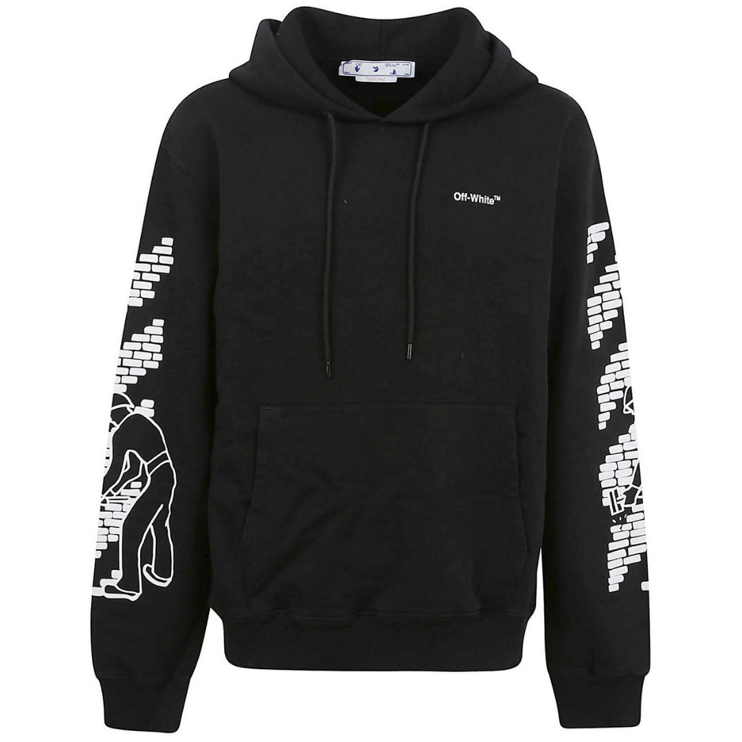 Off White Bricks Design Slim Fit Black Hoodie