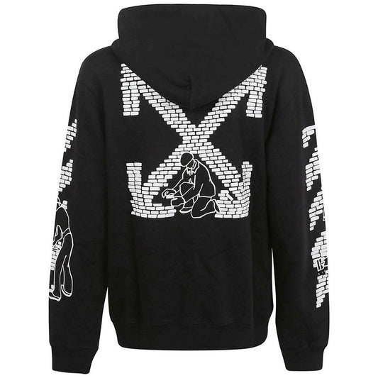 Off White Bricks Design Slim Fit Black Hoodie