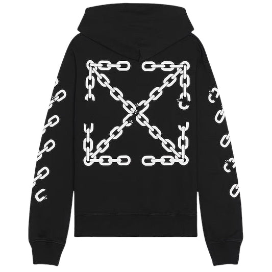 Off White Chain Arrow Design Slim Fit Black Hoodie
