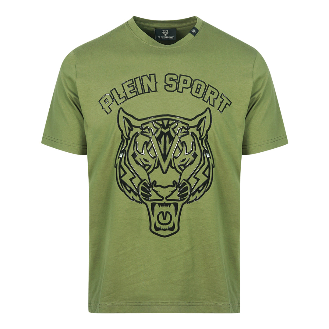 Plein Sport Tiger Head Logo Green T Shirt