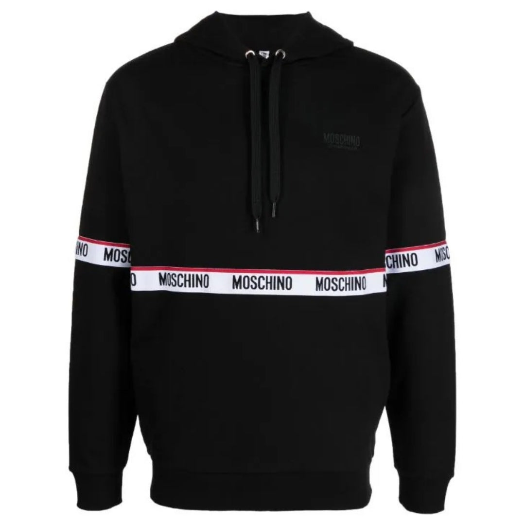 Moschino Branded Taped Chest Black Hoodie A1783 4409 0555 - Style Centre Wholesale