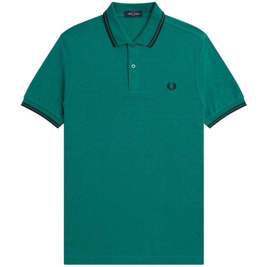 Fred Perry Black Twin Tipped Collar Mint Green Polo Shirt XS