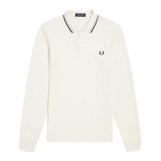 FRED PERRY M3636 T53 ECRU/BLACK/LIMESTONE LS TWIN TIPPED POLO SHIORT XXL