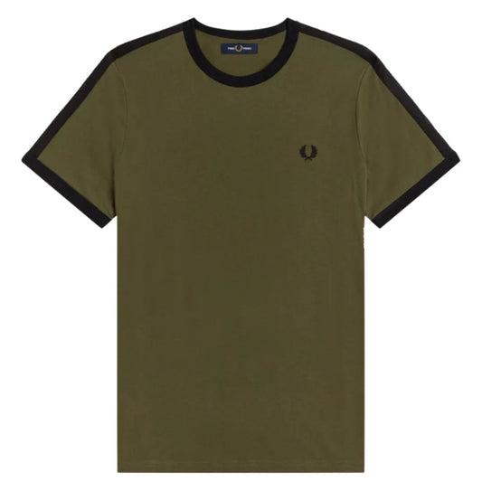 Fred Perry Tonal Tape Ringer Green T-Shirt M