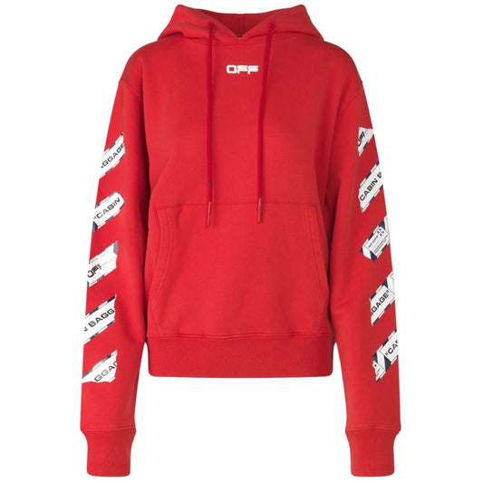 Off White Airport Tape Diag Red Hoodie