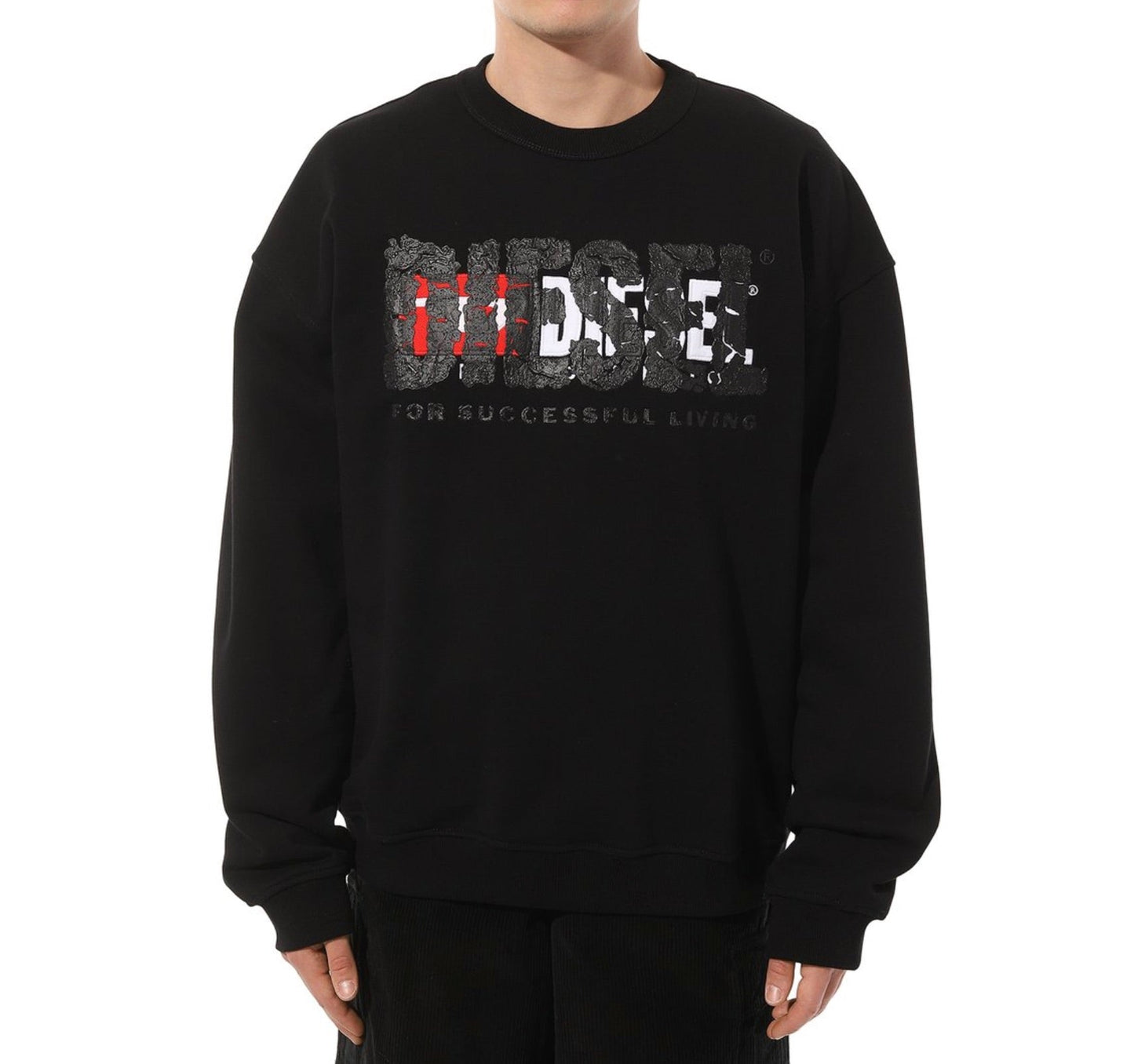 Diesel Double Destroyed Logo Black Sweatshirt S Nabel M 9Xx