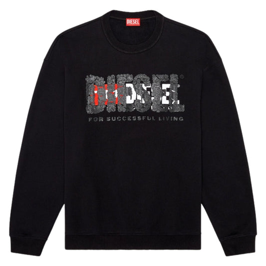 Diesel Double Destroyed Logo Black Sweatshirt S Nabel M 9Xx