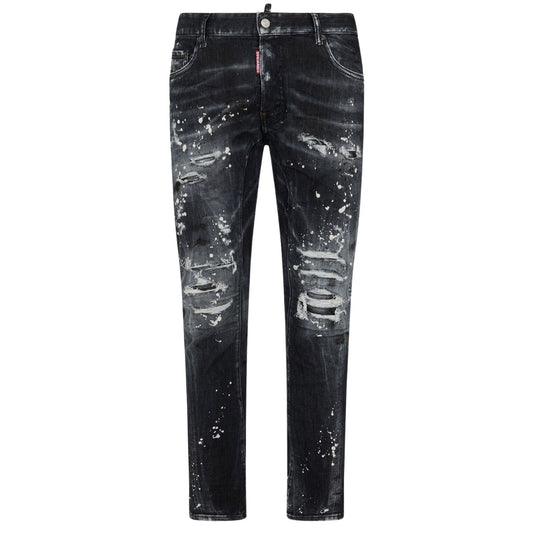 Dsquared2 Tidy Biker Jean Paint Splash Reinforced Ripped Black Jeans S74Lb1431 S30503 900