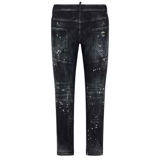 Dsquared2 Tidy Biker Jean Paint Splash Reinforced Ripped Black Jeans S74Lb1431 S30503 900