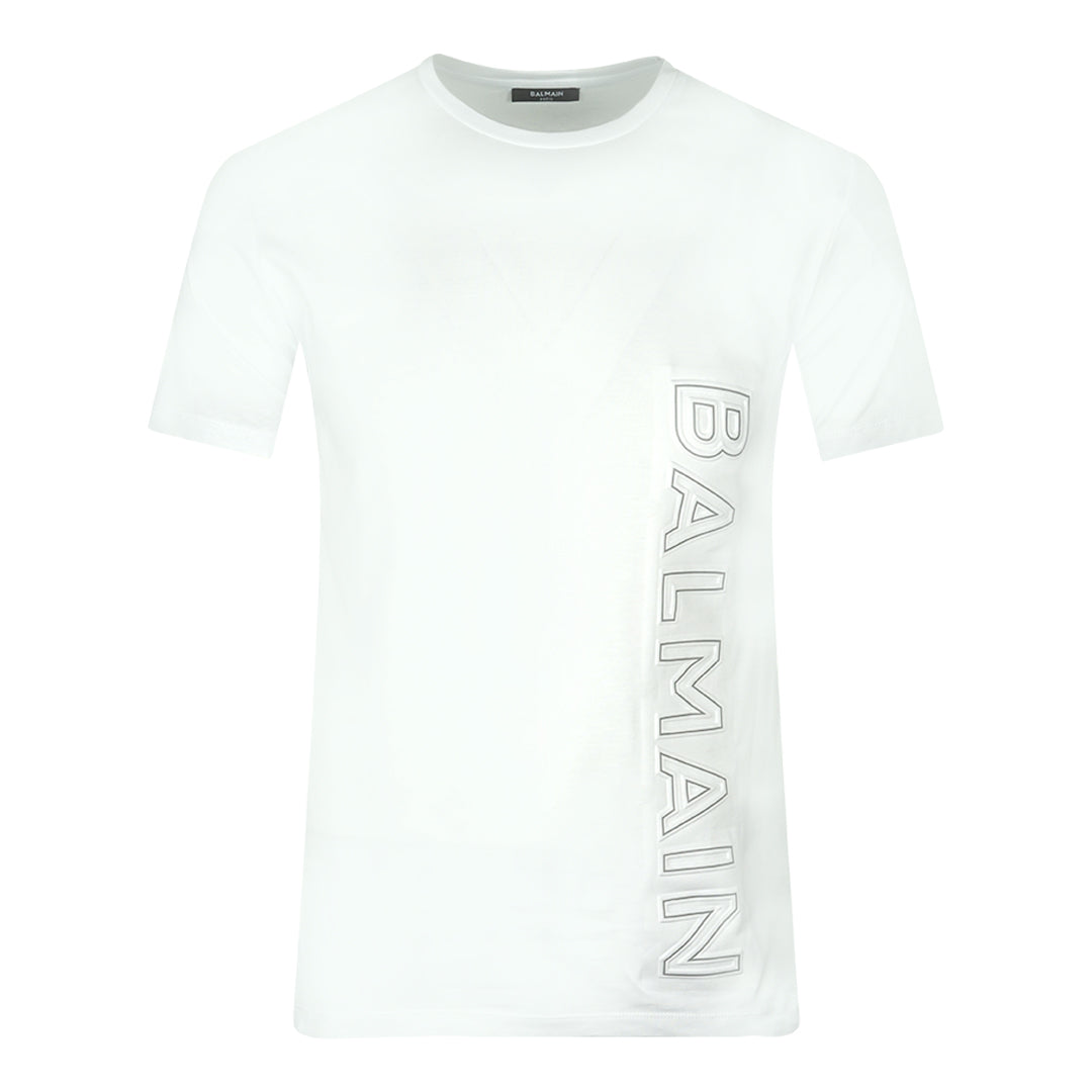 Balmain Brand Embossed Logo White T Shirt