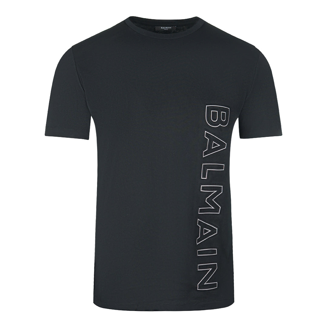 Balmain Brand Embossed Logo Black T Shirt