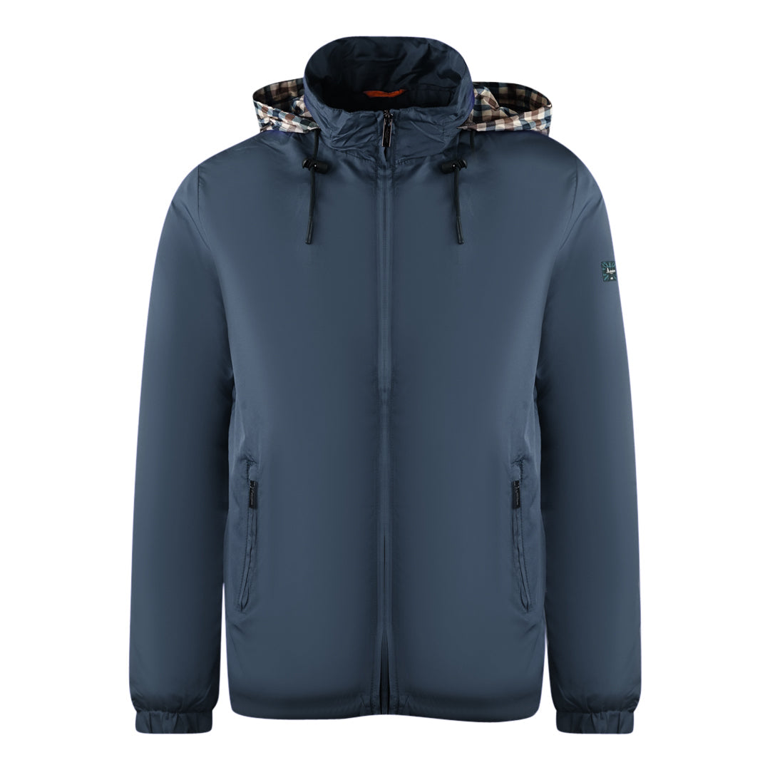 Aquascutum Plain Navy Blue Hide Hood Lightweight Jacket Jk007 11 - Style Centre Wholesale