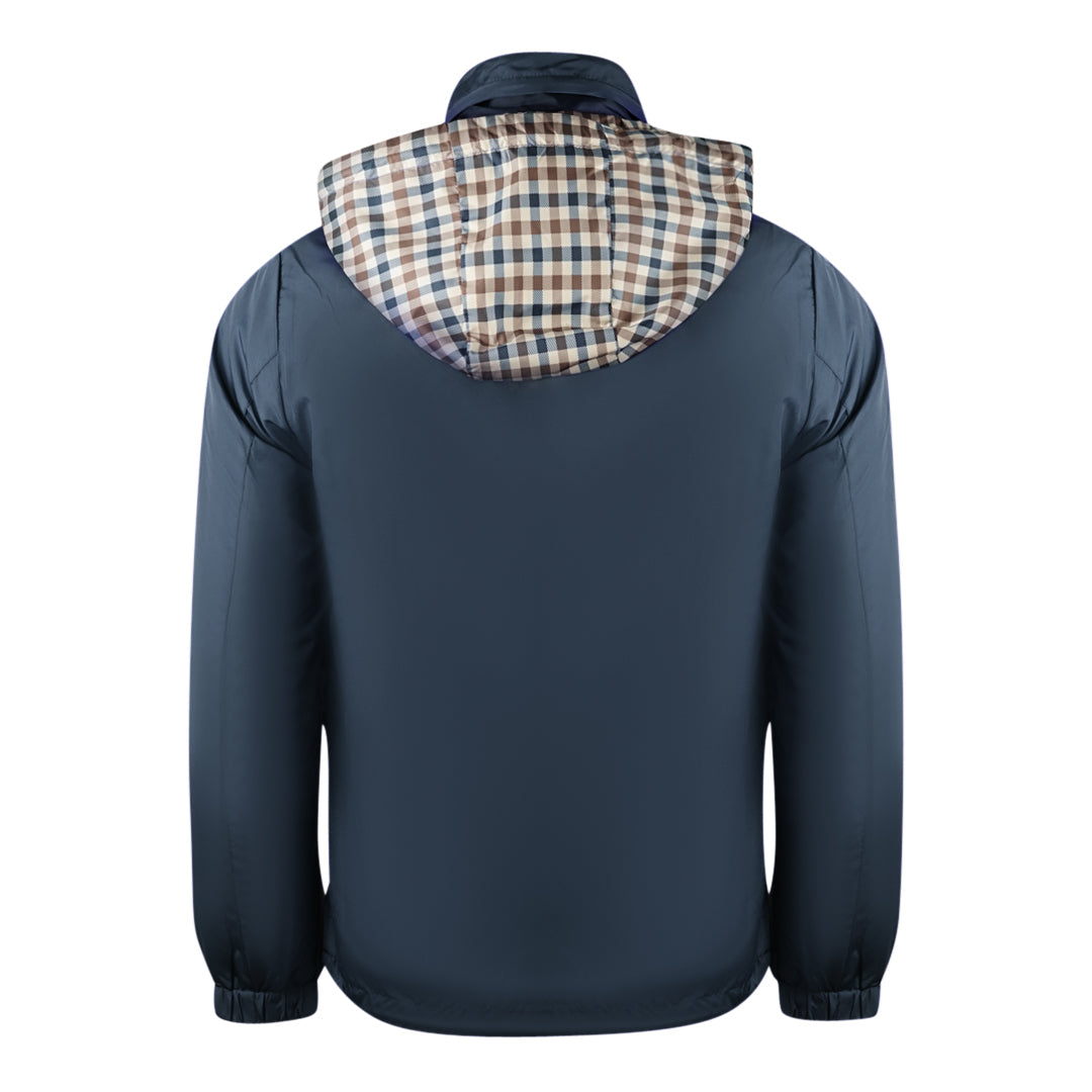 Aquascutum Plain Navy Blue Hide Hood Lightweight Jacket Jk007 11 - Style Centre Wholesale