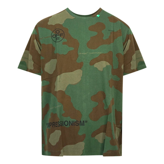 Off White Marker Arrow Logo Green Camo T Shirt