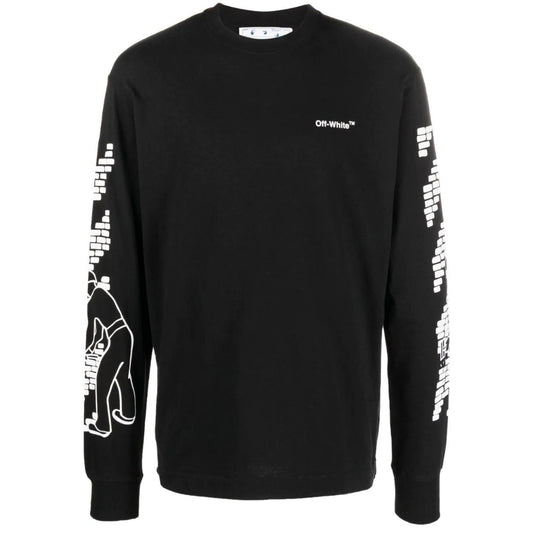 Off White Bricks Logo Long Sleeve Skate Fit Black T Shirt