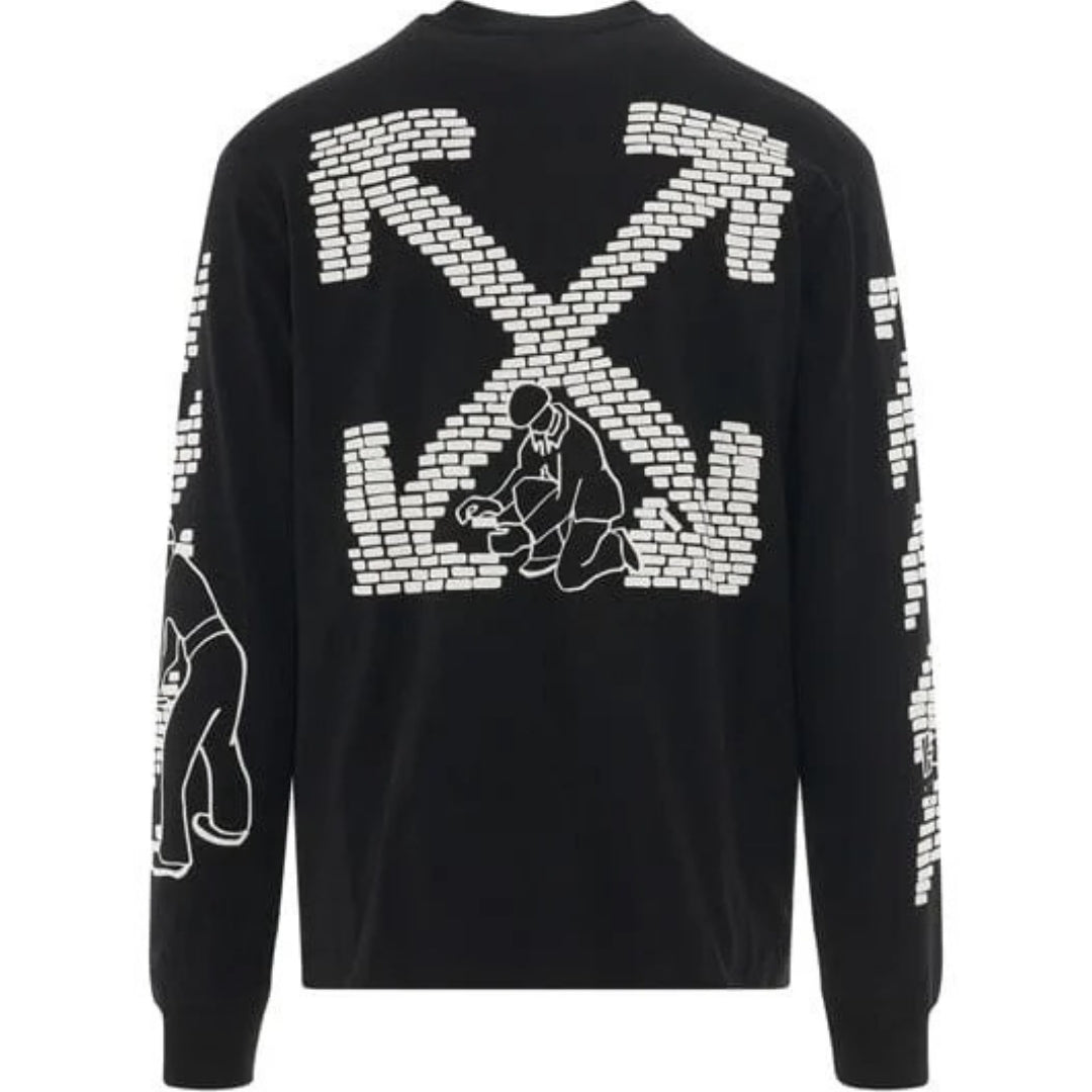 Off White Bricks Logo Long Sleeve Skate Fit Black T Shirt