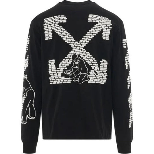 Off White Bricks Logo Long Sleeve Skate Fit Black T Shirt