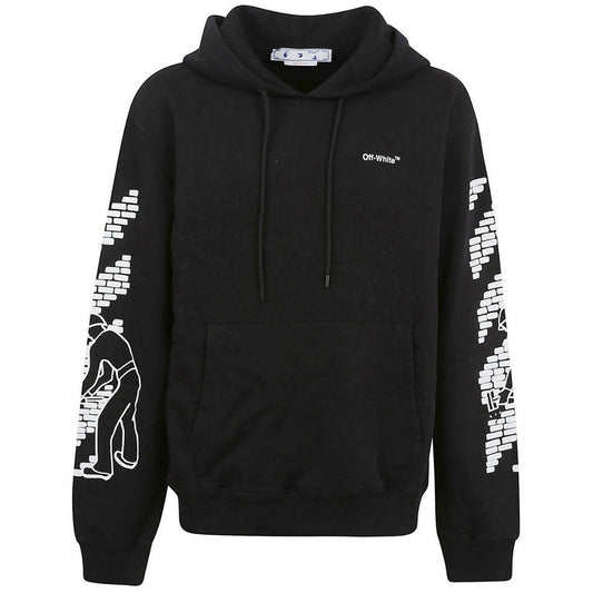 Off White Bricks Design Slim Fit Black Hoodie