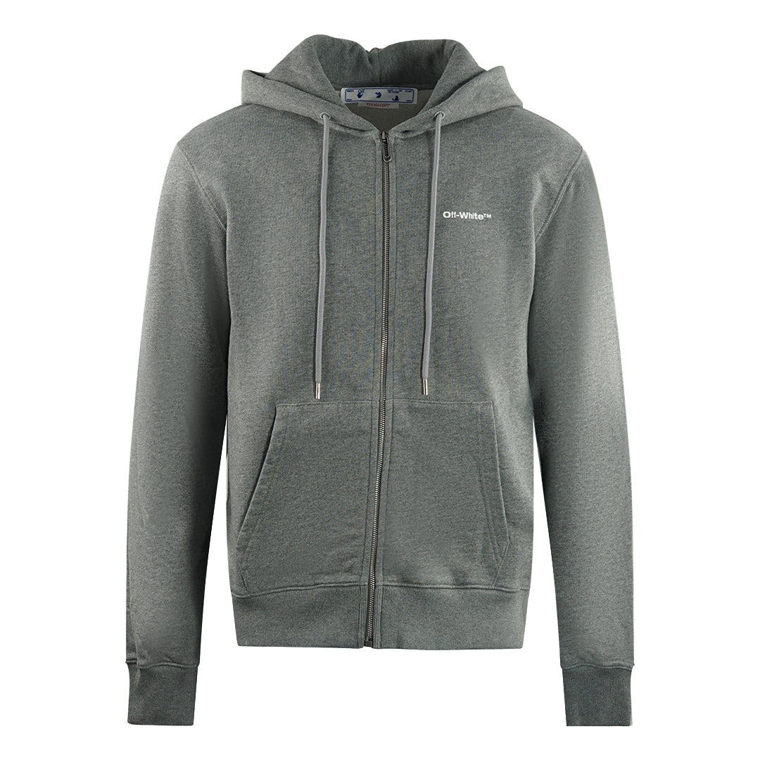 Off White Wave Outline Diag Design Grey Slim Zip Up Hoodie