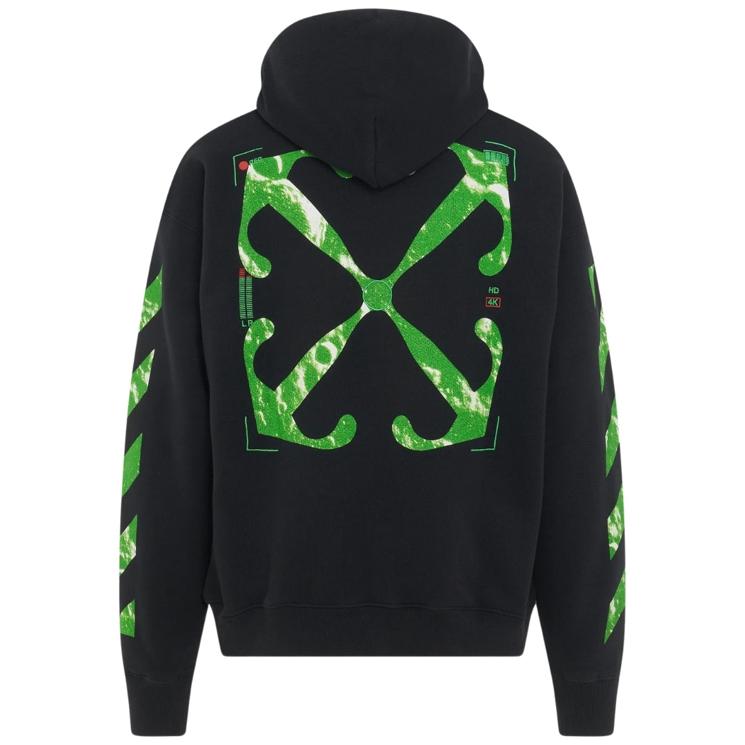 Off White Moon Camera Design Skate Fit Black Zip Up Hoodie