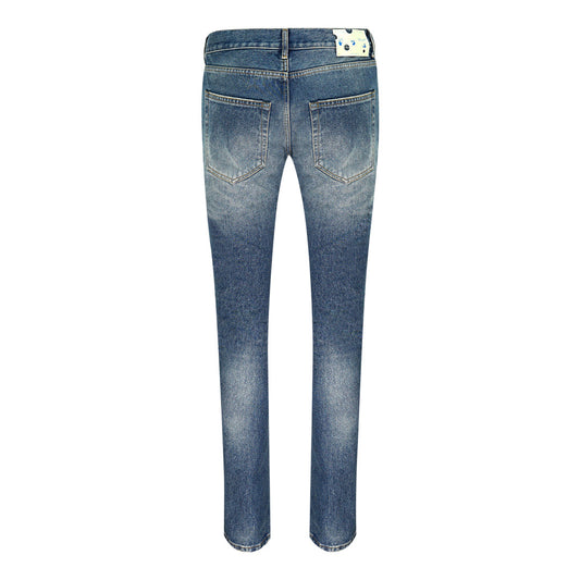 Off White Slogan Print Blue Jeans