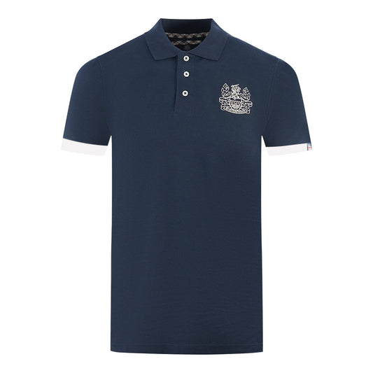 Aquascutum Branded Collar Navy Blue Polo Shirt