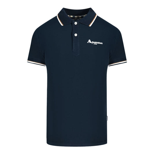 Aquascutum London Tipped Navy Blue Polo Shirt
