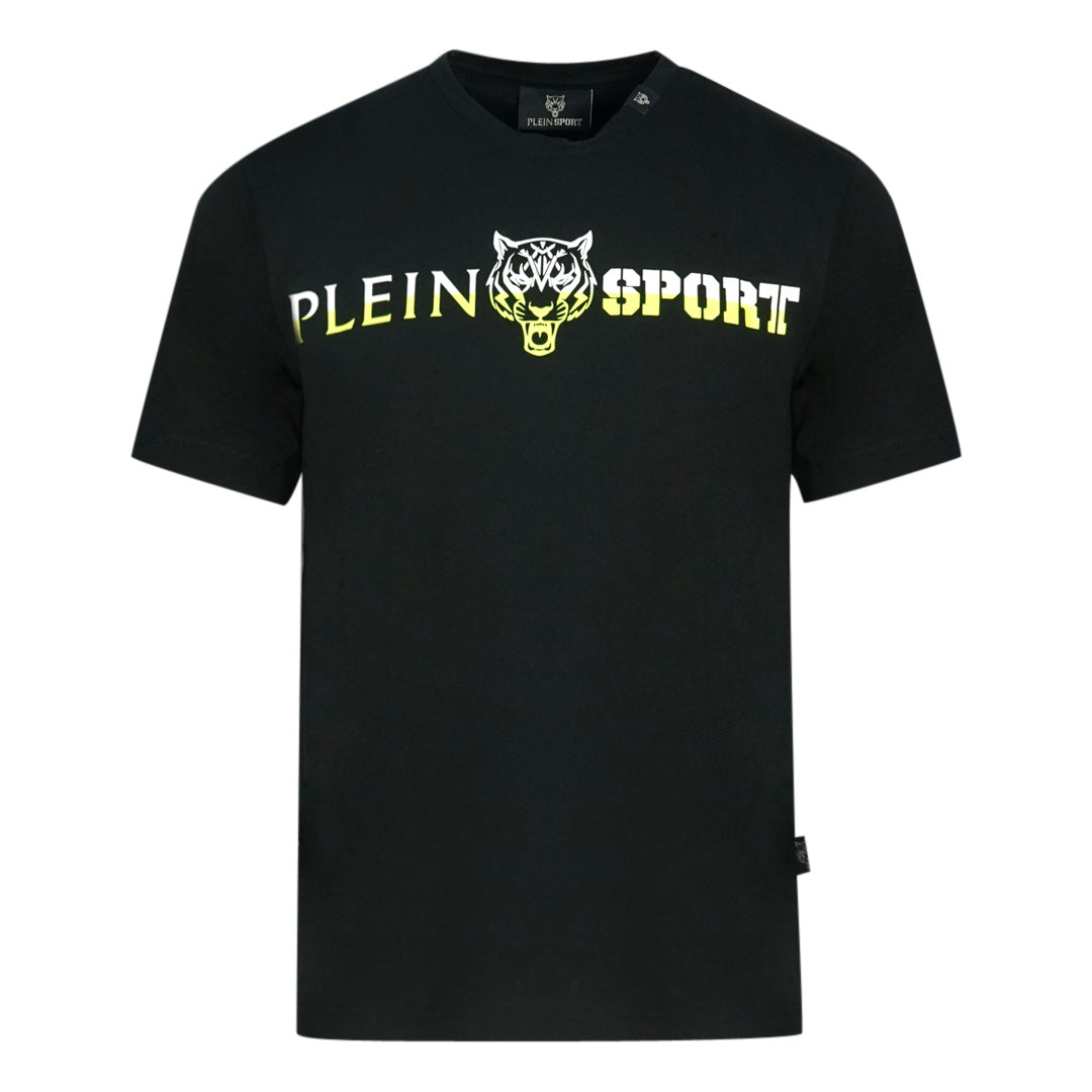 Philipp Plein Sport Yellow Bold Split Logo Black T Shirt