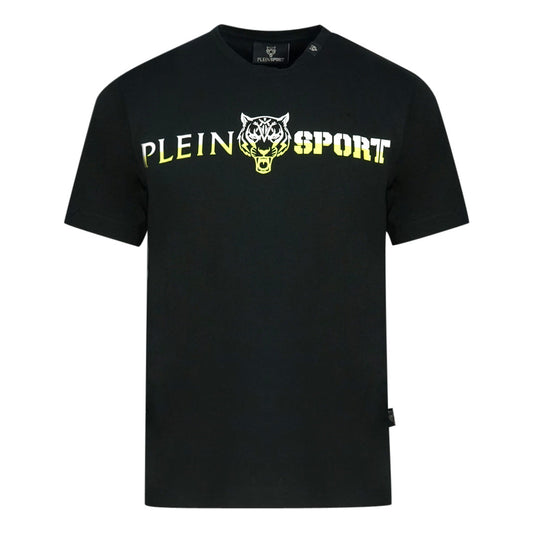 Philipp Plein Sport Yellow Bold Split Logo Black T Shirt