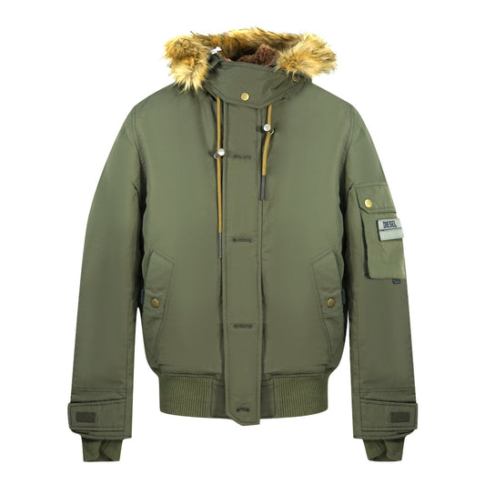 Diesel W Jame 21 Faux Fur Trimmed Green Bomber Jacket
